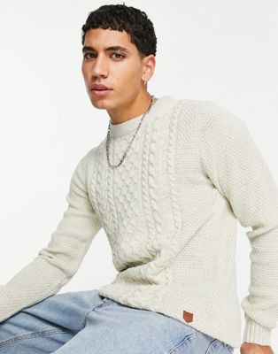 Jack & Jones Originals cable knit jumper in white