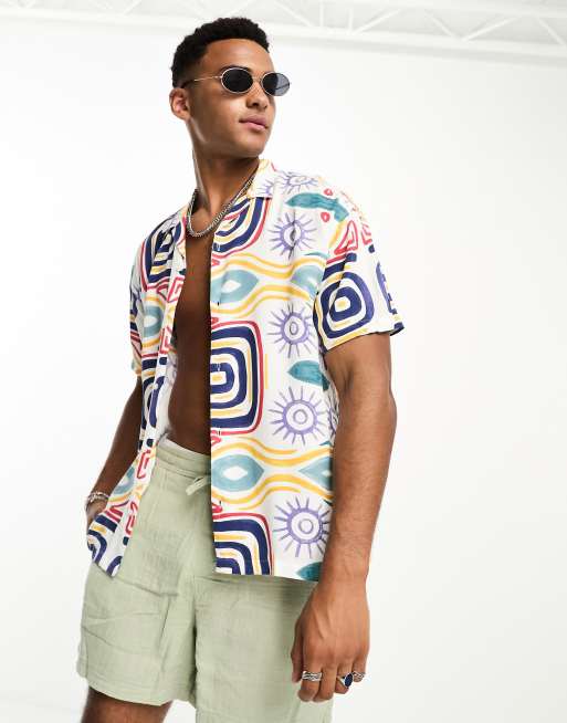 Jack & Jones Originals - Camicia con colletto rever bianca con stampa a mosaico 