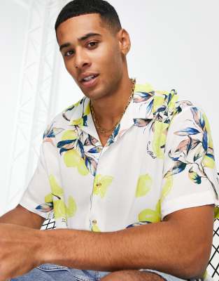 Jack & Jones Originals revere collar shirt in lemon print  - ASOS Price Checker
