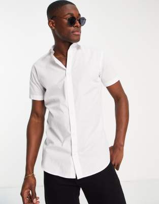 Jack & Jones Originals short sleeve stretch cotton shirt in white - ASOS Price Checker