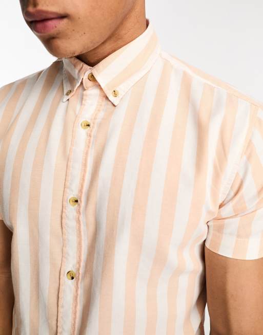Jack & Jones Originals - Camicia Oxford arancione a righe a maniche corte, 3 di 4