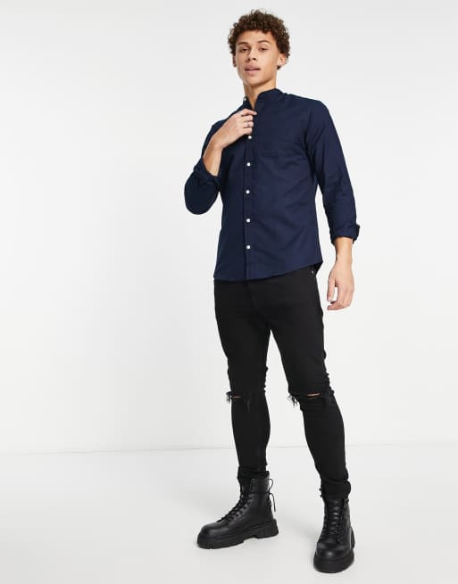 Jack & Jones Originals - Camicia Oxford con collo serafino blu navy, 2 di 4