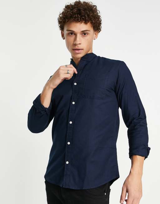 Jack & Jones Originals - Camicia Oxford con collo serafino blu navy, 3 di 4