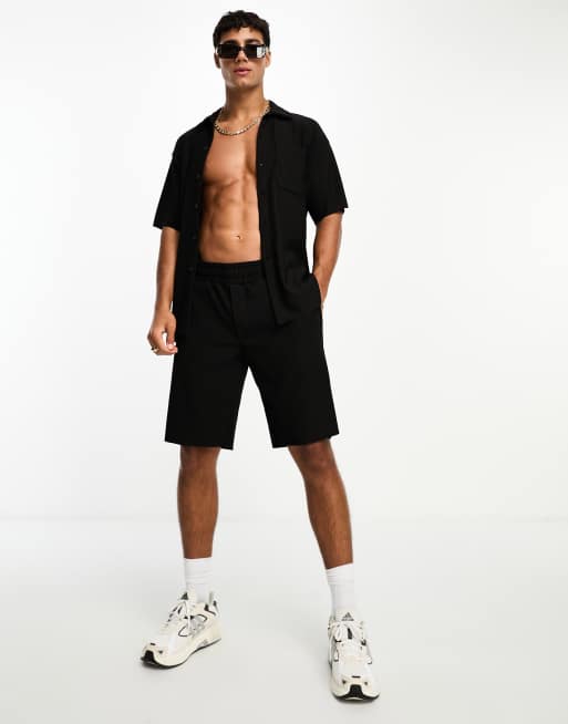Jack & Jones Originals - Camicia plissé nera in coordinato 