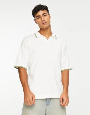 Jack & Jones Originals Camp Collar Knit Polo In White