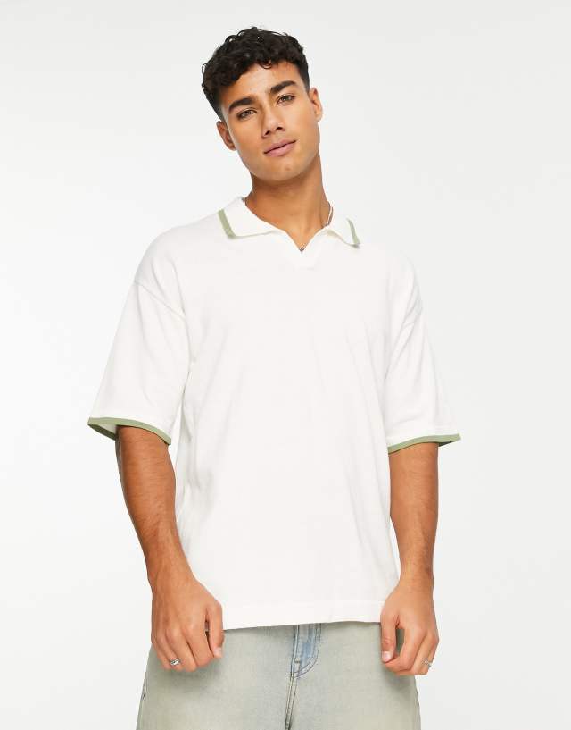 Jack & Jones Originals camp collar knit polo in white