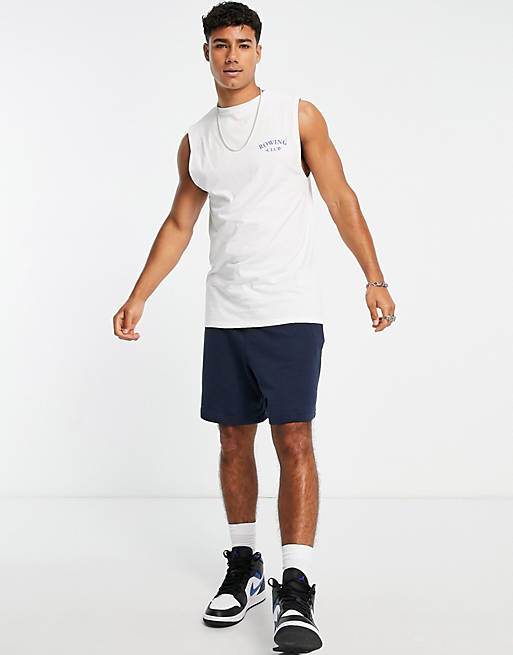 Uomo Abbigliamento da T-shirt da T-shirt senza maniche Originals canotta oversize bianca con stampa sul retro rowing club da Uomo di Jack & Jones in Bianco 