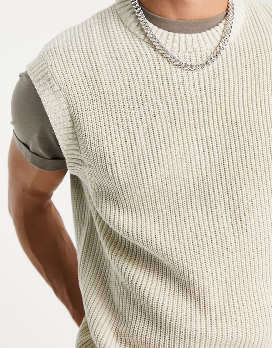 Canotta oversize in maglia color crema a coste-Bianco - Jack&Jones T-shirt donna  - immagine1