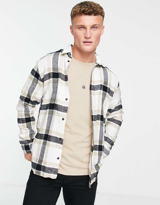 bestrating matras Sovjet Jack & Jones Originals check flannel shirt in beige | ASOS