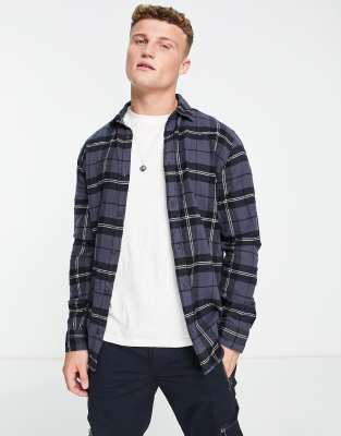 JACK & JONES Herren Flannel Overshirt JJDarren – Langarm Freizeithemd In Navy Blazer, Größe S, Bequemer Comfort Fit
