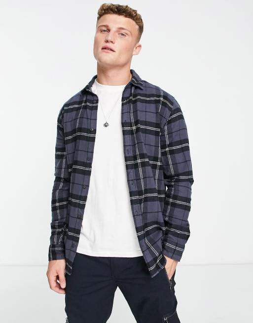 Jack & Jones Originals check flannel shirt in navy | ASOS