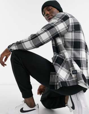 Jack & Jones Originals check overshirt in black and white