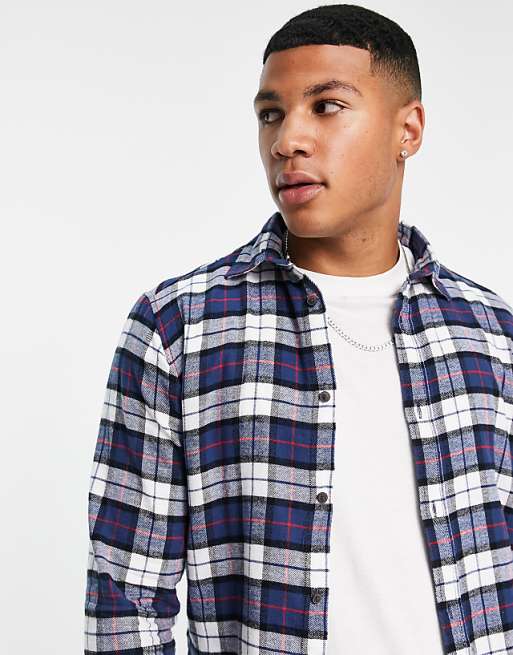 Jack & Jones Originals check overshirt in navy | ASOS