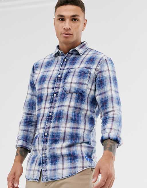 Jack & Jones Originals checked long sleeve shirt in blue | ASOS