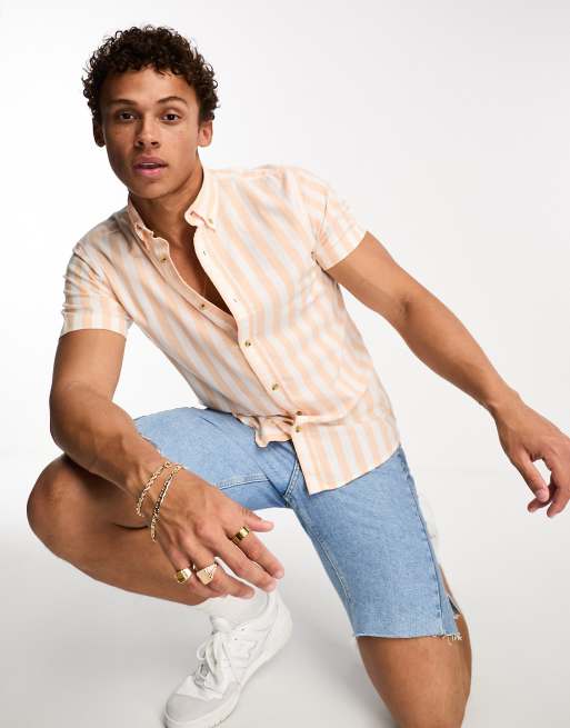 Jack & Jones Originals - Chemise Oxford rayée à manches courtes - Orange, 4 de 4