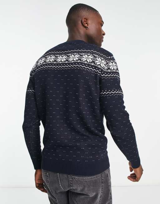 Jack Jones Originals christmas fairisle jumper in navy