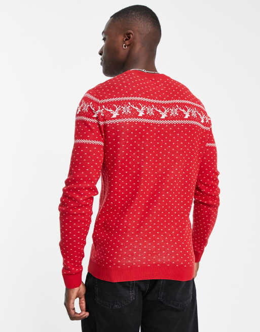 Jack & jones fairisle knitted christmas jumper sale