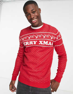 Jack & Jones Jack & Jones Originals Christmas fairisle jumper in red