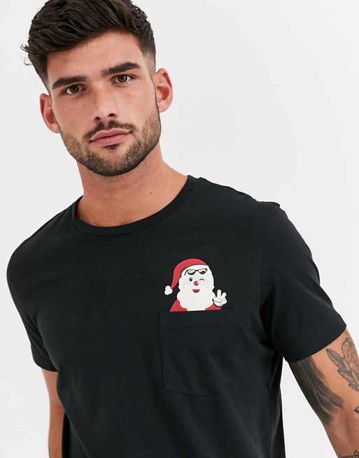 Jack & Jones Originals Christmas pocket graphic t-shirt in black