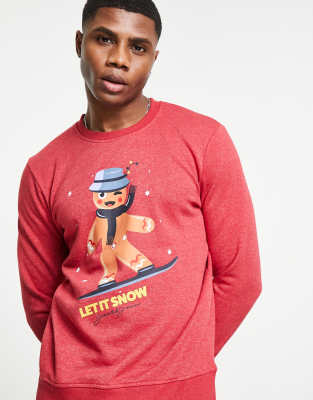 Jack & Jones Originals Christmas sweatshirt with gingerbread man print in red (201377729)