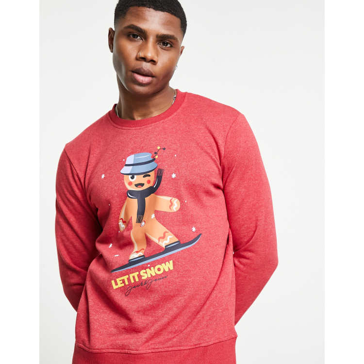 Jack u0026 Jones Originals Christmas sweatshirt with gingerbread man print in  red | ASOS