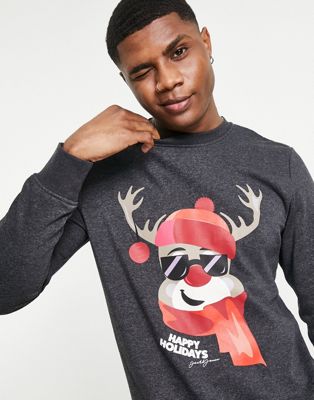 Jack & Jones Originals Christmas sweatshirt with reindeer print in black (201378891)