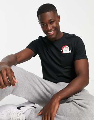 Jack & Jones Jack & Jones Originals Christmas t-shirt with pocket in black-Navy