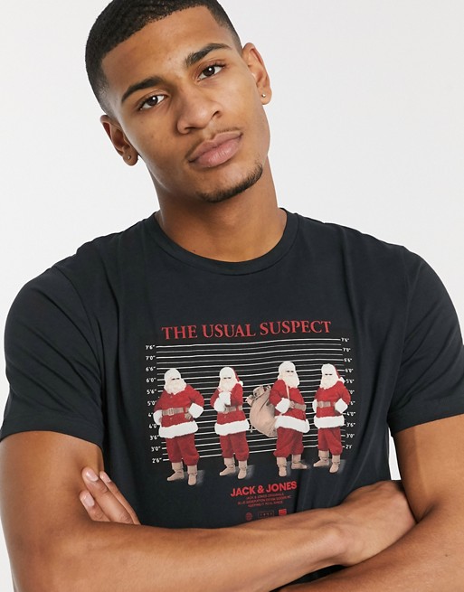 Jack & Jones Originals Christmas t-shirt with santa print