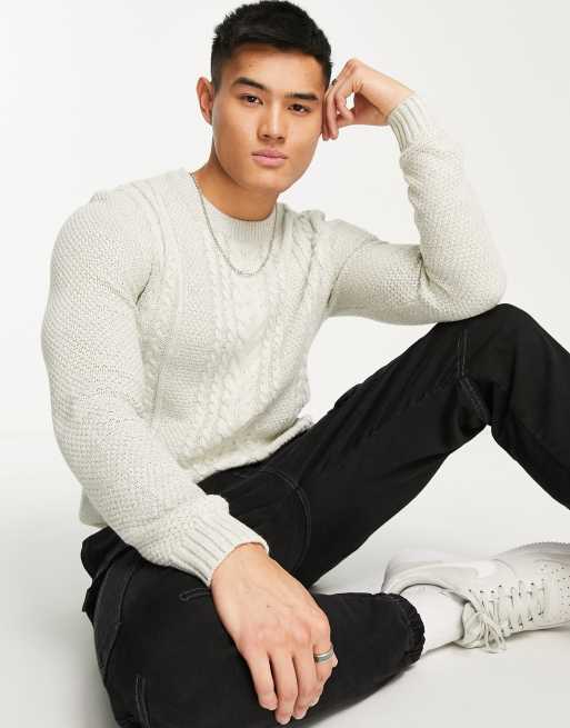 Jack & Jones Originals chunky cable knit sweater in cream 