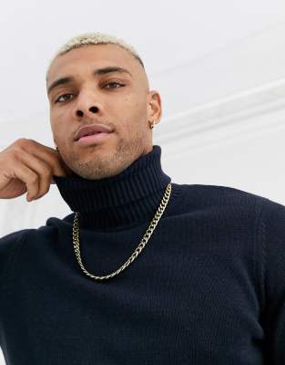 chunky navy roll neck jumper
