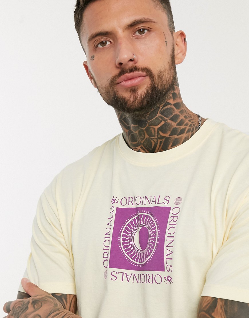 Jack & Jones – Originals – Citronmönstrad t-shirt med boxig passform-Gul