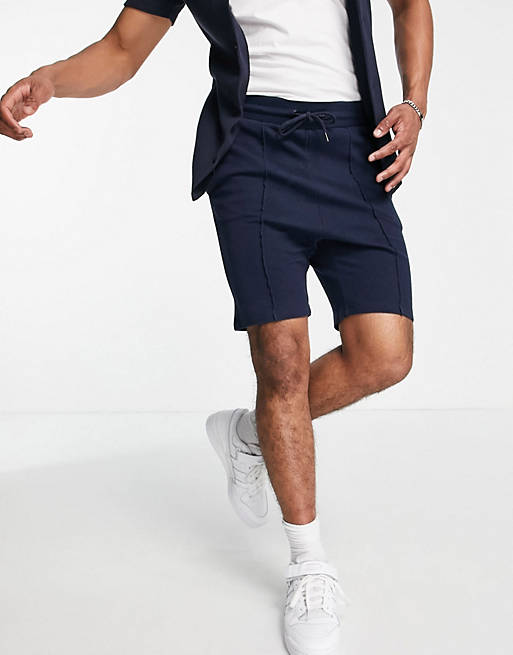 Jack & Jones Originals co-ord pin tucked sweat shorts in navy