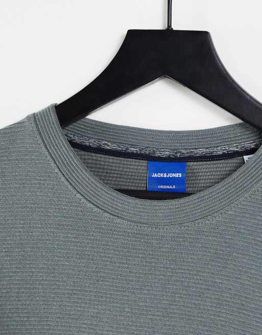 Jack & Jones Originals co-ord textured t-shirt in khaki, 3 of 4
