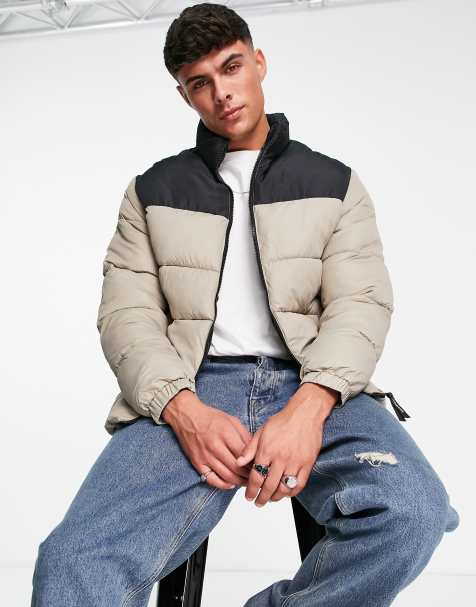 Jack & Jones Originals color block puffer jacket in beige - view 1