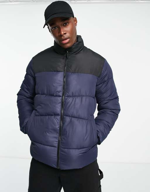 Jack & Jones Originals colourblock puffer jacket in navy 