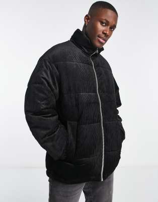 Jack & Jones Originals Cord Puffer Jacket In Black