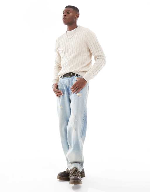 Jack & Jones Originals - Cremefarvet trøje i chunky kabelstrik, 3 af 4