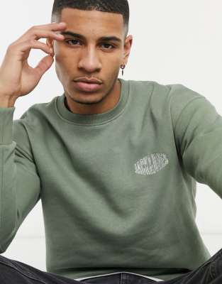 Jack & Jones Originals crew neck sweat with block logo in khaki - ASOS Price Checker