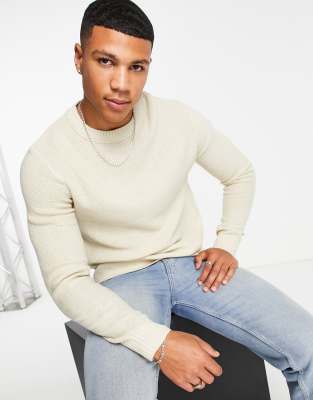 Jack & Jones Originals crew neck sweater in cream-White