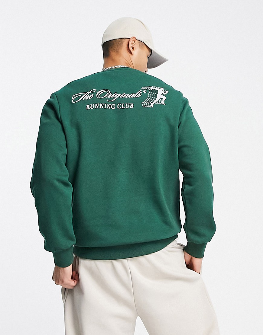 Jack & Jones Originals crew neck sweatshirt with run club back print in green