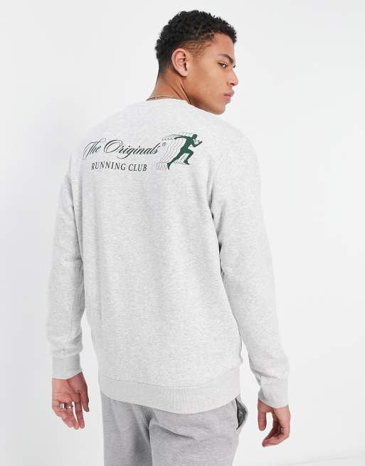 Jack Jones Originals crew neck sweatshirt with run club back print in white