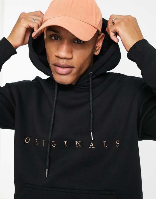 Jack & Jones Originals – Czarna bluza z kapturem o luźnym kroju z logo na piersi