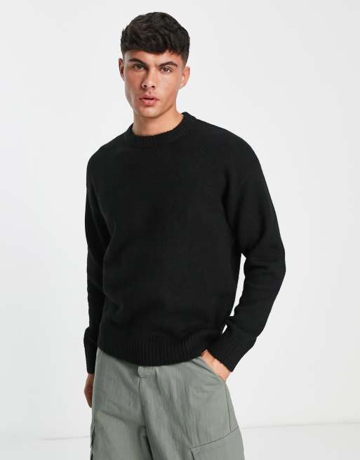 Jack & Jones Originals – Czarny sweter z okrągłym dekoltem z domieszką wełny 