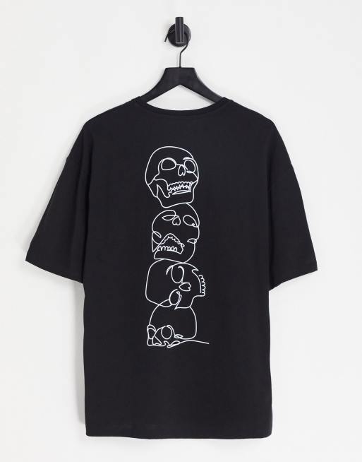 Jack & Jones – Originals – Czarny T-shirt oversize z nadrukiem czaszki na plecach