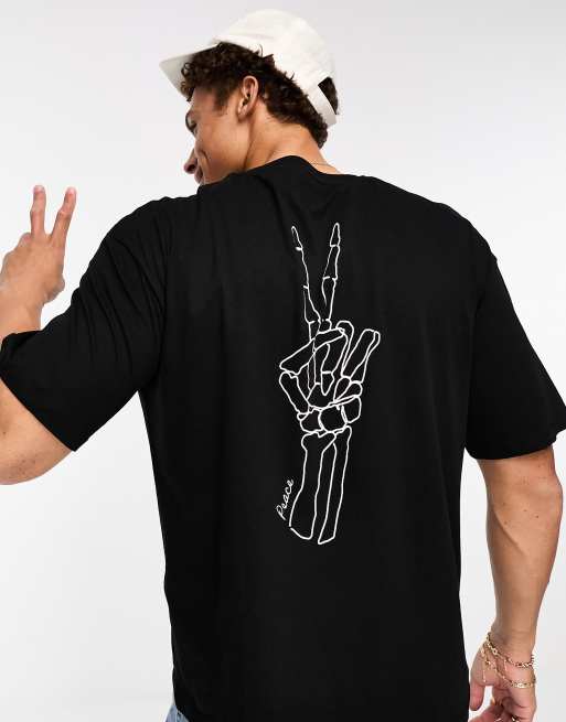 Jack & Jones Originals – Czarny T-shirt oversize z nadrukiem z motywem znaku pokoju na plecach