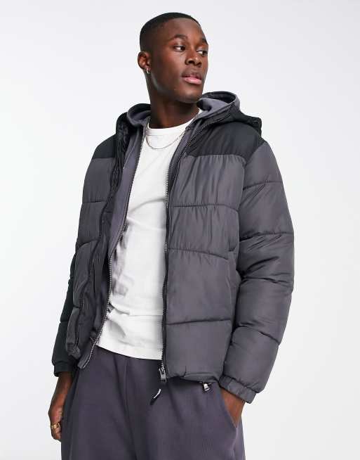 Jack & Jones Originals - Doudoune à capuche effet color block - Gris foncé 