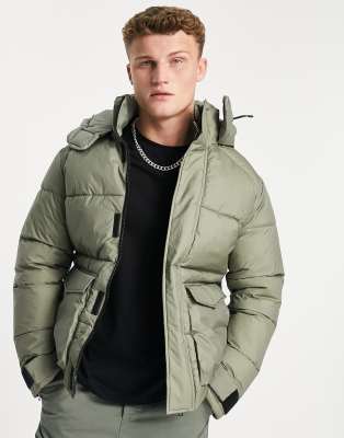 Jack & Jones Originals hooded heavy puffer in green - ASOS Price Checker