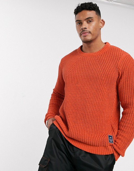 Jack & Jones Originals dropped shoulder heavy knitted jumper in orange