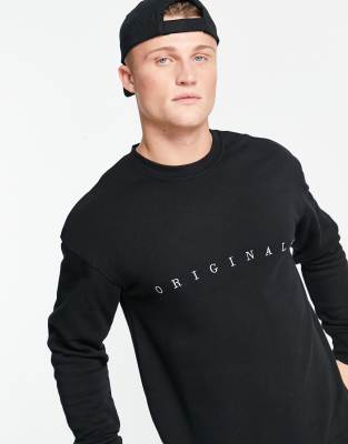 Jack & Jones Originals embroidered logo crew neck sweatshirt in black