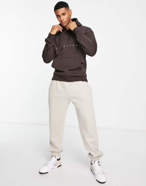 Jack Jones Originals embroidered logo hoodie in chocolate ASOS